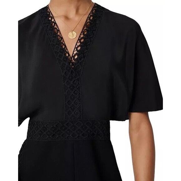 Maje Idelle Lace Trim V-Neck Romper In Black Size 40 - Picture 2 of 12